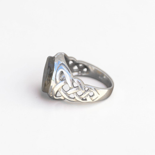 Chevalière Homme viking argent et pierre plate Labradorite (bleu) T63/66