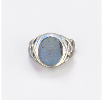 Chevalière Homme viking argent et pierre plate Labradorite (bleu) T63/66