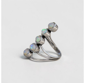 Longue bague 5 pierres Opale d'Ethiopie et argent T55/59