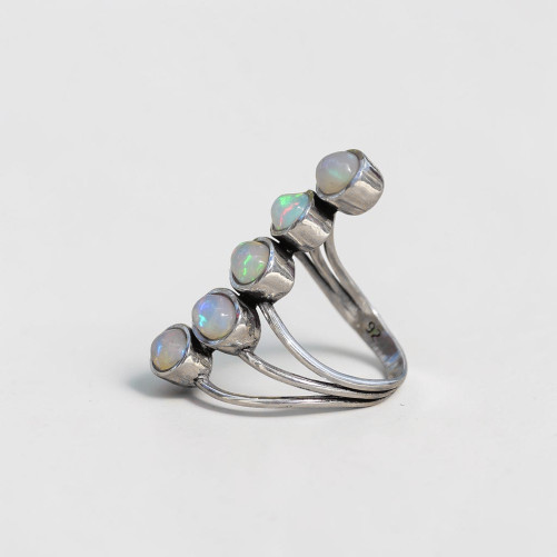 Longue bague 5 pierres Opale d'Ethiopie et argent T55/59