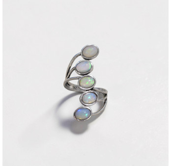 Longue bague 5 pierres Opale d'Ethiopie et argent T55/59