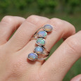 Longue bague 5 pierres Opale d'Ethiopie et argent T55/59