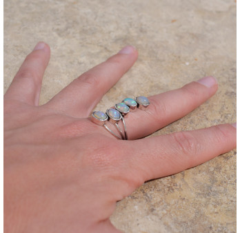 Longue bague 5 pierres Opale d'Ethiopie et argent T55/59