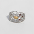 Bague large ajourée argent pierre Opale et Grenat T53/56/59 Bague large ajourée argent pierre Opale et Grenat T53/56/59