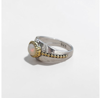 Bague argent lisse laiton doré et pierre Opale T53