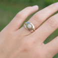 Bague argent lisse laiton doré et pierre Opale T53