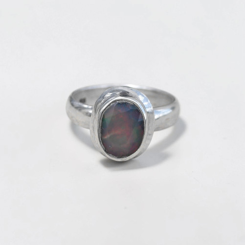 Bague en Opale noire ovale et argent T51