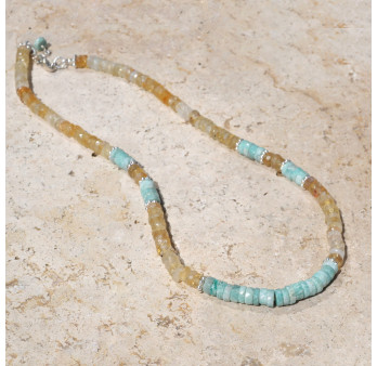 Collier tranches pierres Citrine et Amazonite anneaux argent