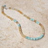 Collier tranches pierres Citrine et Amazonite anneaux argent