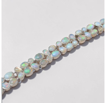 Bracelet en argent 2 rangs 42 petites pierres en Opale d'Ethiopie