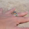 Bague large argent doré tressé pierre carrée Quartz tourmaline T59 Bague large argent doré tressé pierre carrée Quartz tourmaline T59