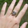 Bague large argent doré tressé pierre carrée Quartz tourmaline T59