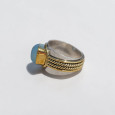 Bague large argent doré tressé pierre carrée Calcédoine T57 Bague large argent doré tressé pierre carrée Calcédoine T57