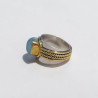 Bague large argent doré tressé pierre carrée Calcédoine T57