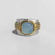 Bague large argent doré tressé pierre carrée Calcédoine T57 Bague large argent doré tressé pierre carrée Calcédoine T57