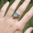 Bague large argent doré tressé pierre carrée Calcédoine T57 Bague large argent doré tressé pierre carrée Calcédoine T57