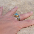 Bague large argent doré tressé pierre carrée Calcédoine T57 Bague large argent doré tressé pierre carrée Calcédoine T57