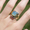 Bague large argent doré tressé pierre carrée Calcédoine T57