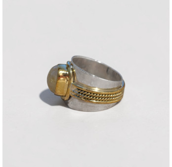 Bague large argent doré tressé pierre carrée Quartz rutile T57