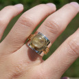 Bague large argent doré tressé pierre carrée Quartz rutile T57 Bague large argent doré tressé pierre carrée Quartz rutile T57