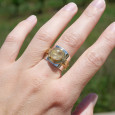 Bague large argent doré tressé pierre carrée Quartz rutile T57 Bague large argent doré tressé pierre carrée Quartz rutile T57