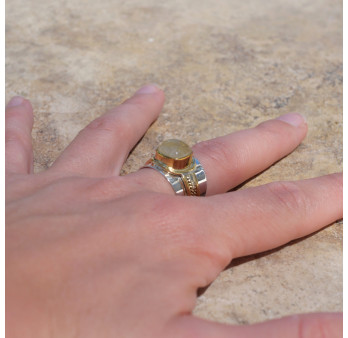 Bague large argent doré tressé pierre carrée Quartz rutile T57