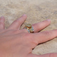 Bague large argent doré tressé pierre carrée Quartz rutile T57 Bague large argent doré tressé pierre carrée Quartz rutile T57