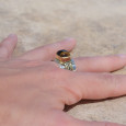 Bague large argent doré tressé pierre carrée Oeil de tigre T59 Bague large argent doré tressé pierre carrée Oeil de tigre T59