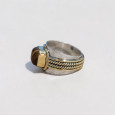Bague large argent doré tressé pierre carrée Oeil de tigre T59 Bague large argent doré tressé pierre carrée Oeil de tigre T59
