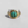 Bague large argent doré tressé pierre carrée Malachite T54 Bague large argent doré tressé pierre carrée Malachite T54