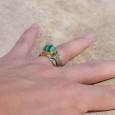 Bague large argent doré tressé pierre carrée Malachite T54 Bague large argent doré tressé pierre carrée Malachite T54
