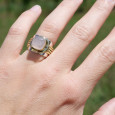 Bague large argent doré tressé pierre carrée Quartz rose T54