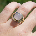 Bague large argent doré tressé pierre carrée Quartz rose T54