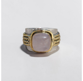 Bague large argent doré tressé pierre carrée Quartz rose T54
