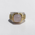 Bague large argent doré tressé pierre carrée Quartz rose T54
