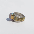 Bague large argent doré tressé pierre carrée Quartz rose T54