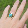 Bague large argent doré tressé pierre carrée Turquoise mohave T52 Bague large argent doré tressé pierre carrée Turquoise mohave T52
