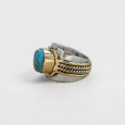 Bague large argent doré tressé pierre carrée Turquoise mohave T52 Bague large argent doré tressé pierre carrée Turquoise mohave T52