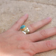 Bague large argent doré tressé pierre carrée Turquoise mohave T52 Bague large argent doré tressé pierre carrée Turquoise mohave T52