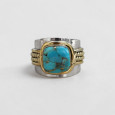 Bague large argent doré tressé pierre carrée Turquoise mohave T52 Bague large argent doré tressé pierre carrée Turquoise mohave T52