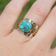 Bague large argent doré tressé pierre carrée Turquoise mohave T52 Bague large argent doré tressé pierre carrée Turquoise mohave T52