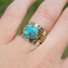 Bague large argent doré tressé pierre carrée Turquoise mohave T52