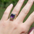 Bague large argent doré tressé pierre carrée en Améthyste T52 Bague large argent doré tressé pierre carrée en Améthyste T52