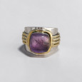 Bague large argent doré tressé pierre carrée en Améthyste T52 Bague large argent doré tressé pierre carrée en Améthyste T52