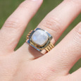 Bague large argent doré tressé pierre carrée en Pierre de lune T54 Bague large argent doré tressé pierre carrée en Pierre de lune T54