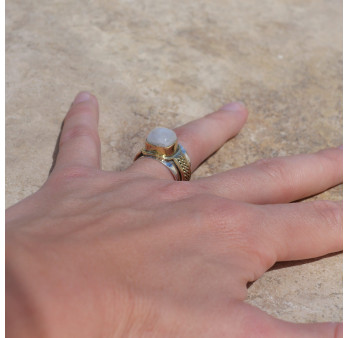 Bague large argent doré tressé pierre carrée en Pierre de lune T54