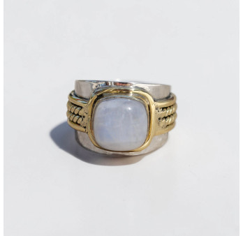 Bague large argent doré tressé pierre carrée en Pierre de lune T54
