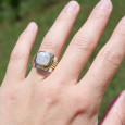 Bague large argent doré tressé pierre carrée en Pierre de lune T54 Bague large argent doré tressé pierre carrée en Pierre de lune T54