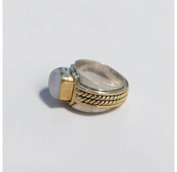 Bague large argent doré tressé pierre carrée en Pierre de lune T54