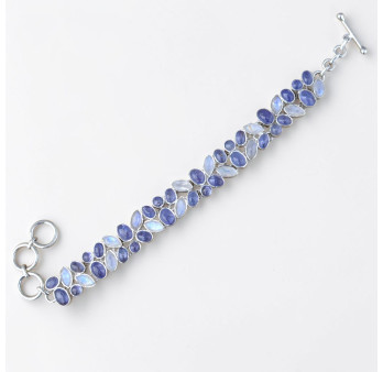 Bracelet 2 rangs argent et 46 pierres en Tanzanite et Pierre de lune (violet) (blanc)